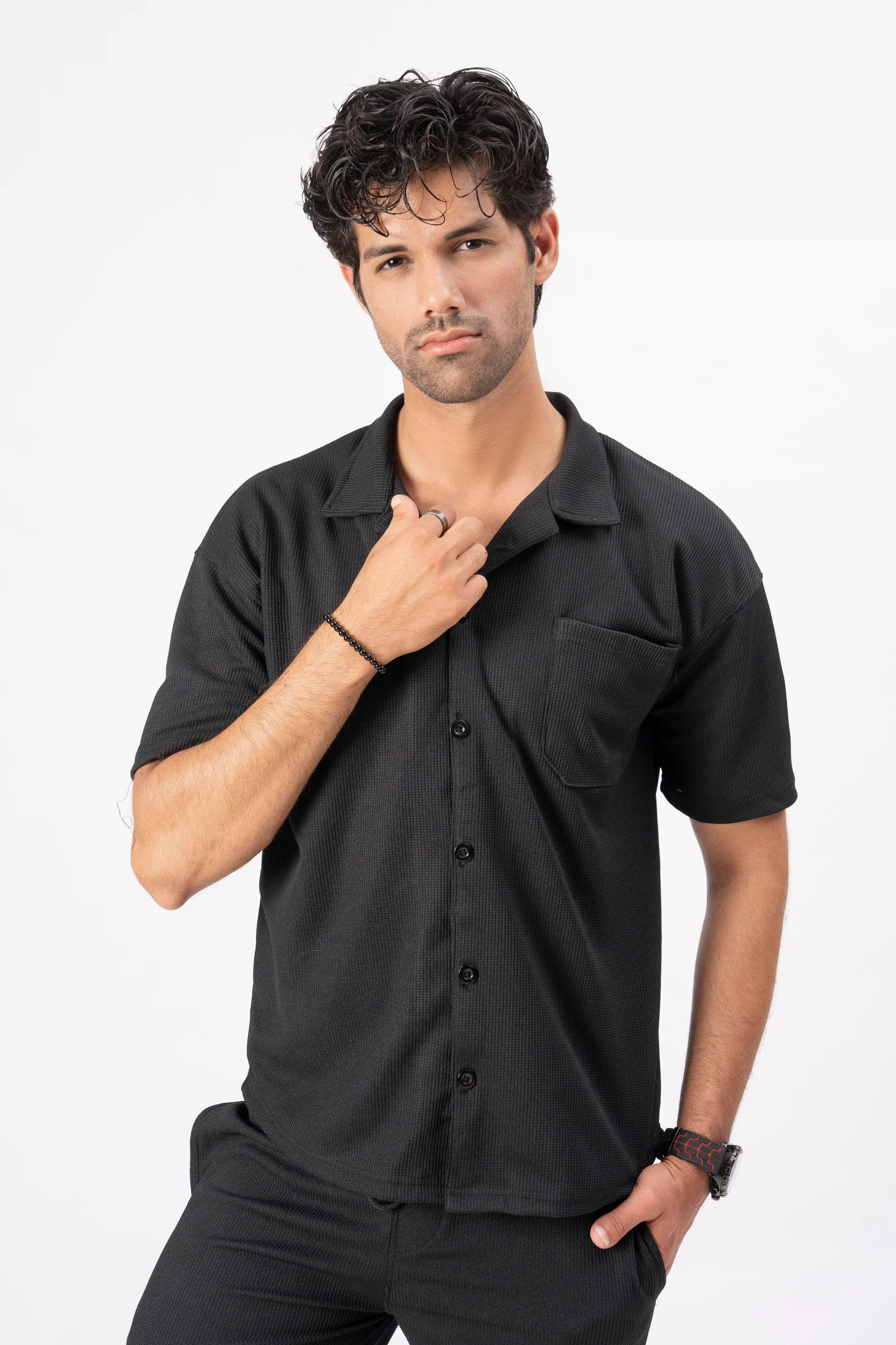 Waffle Black Half-Sleeve Safari Suit for Men – Stylish Summer Safari Suit in Pakistan B1 - Image 11
