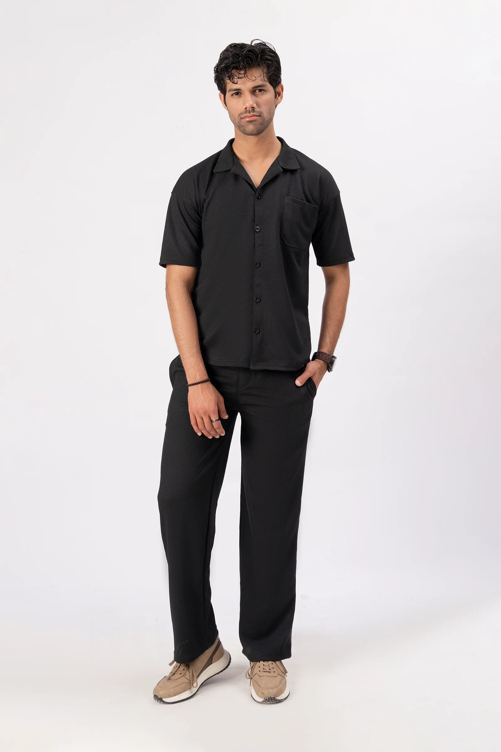 Waffle Black Half-Sleeve Safari Suit for Men – Stylish Summer Safari Suit in Pakistan B1 - Image 4