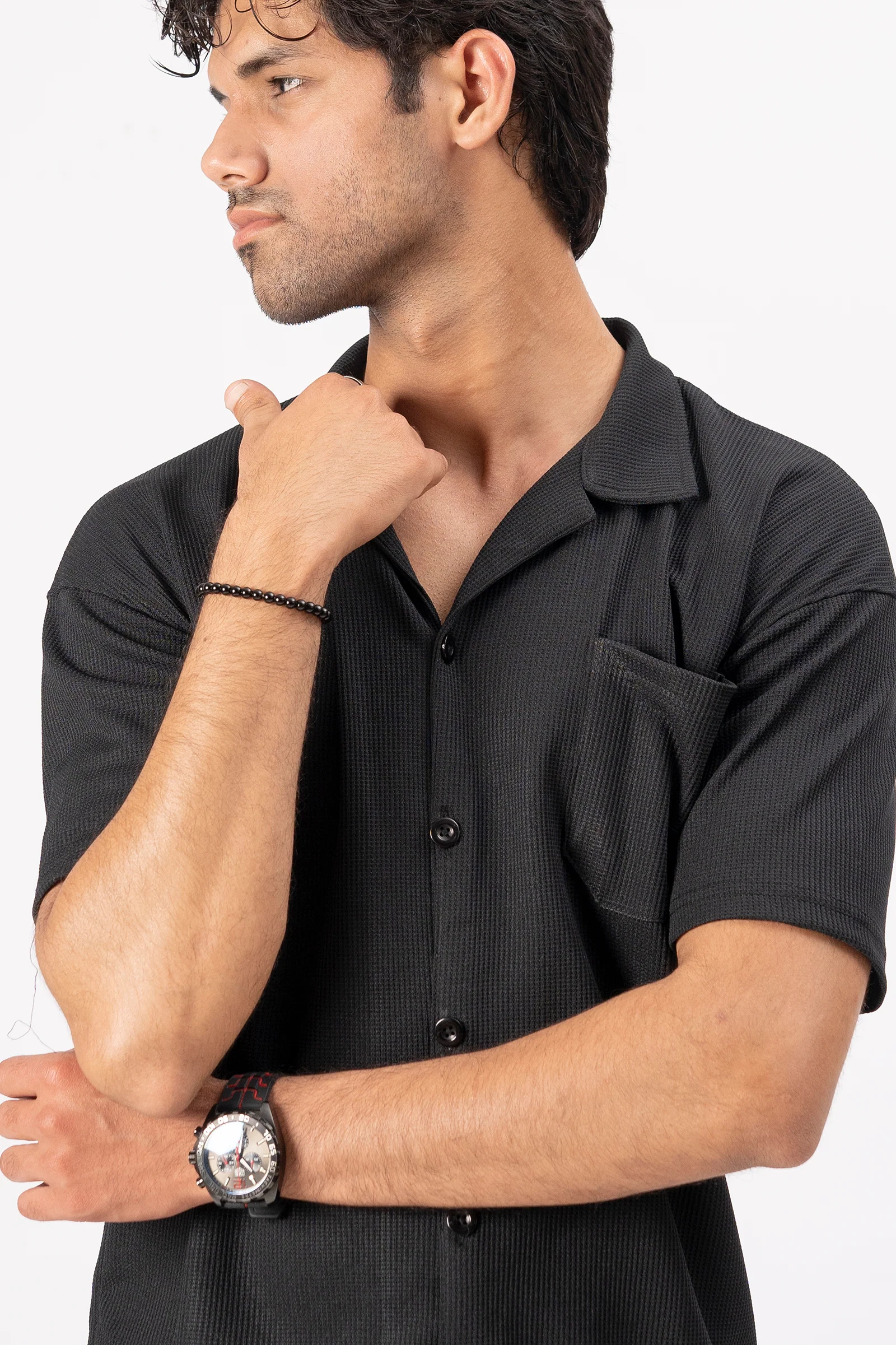Waffle Black Half-Sleeve Safari Suit for Men – Stylish Summer Safari Suit in Pakistan B1 - Image 8