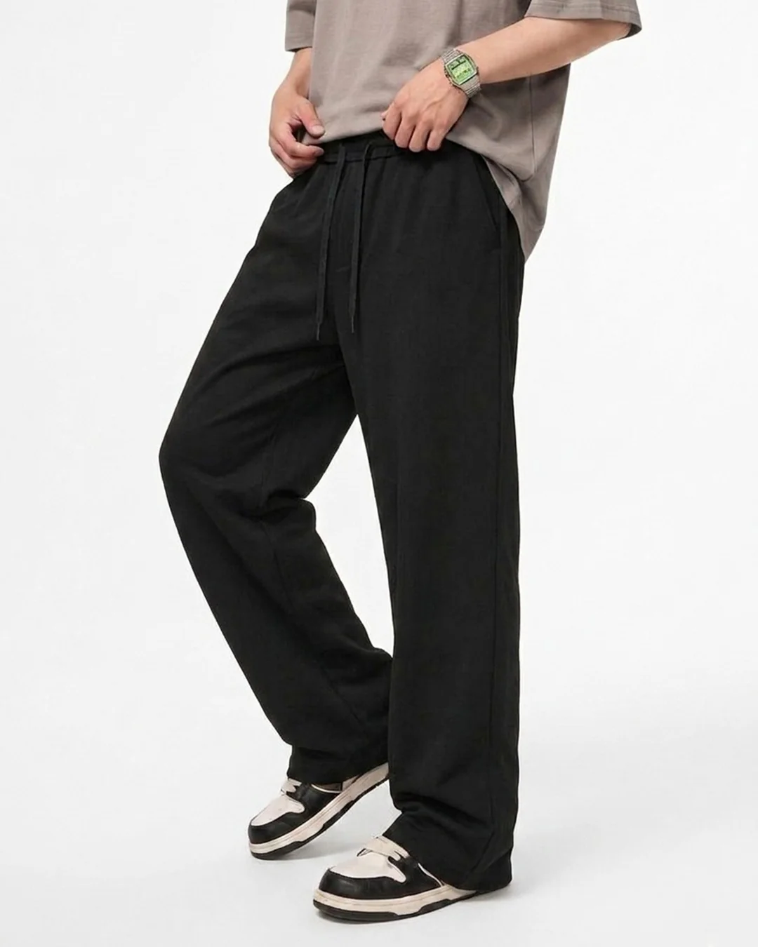 Black French Cotton Wide-Leg Trousers – D17 - Image 2