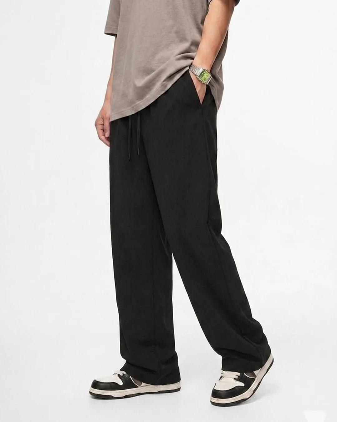 Black French Cotton Wide-Leg Trousers – D17 - Image 3