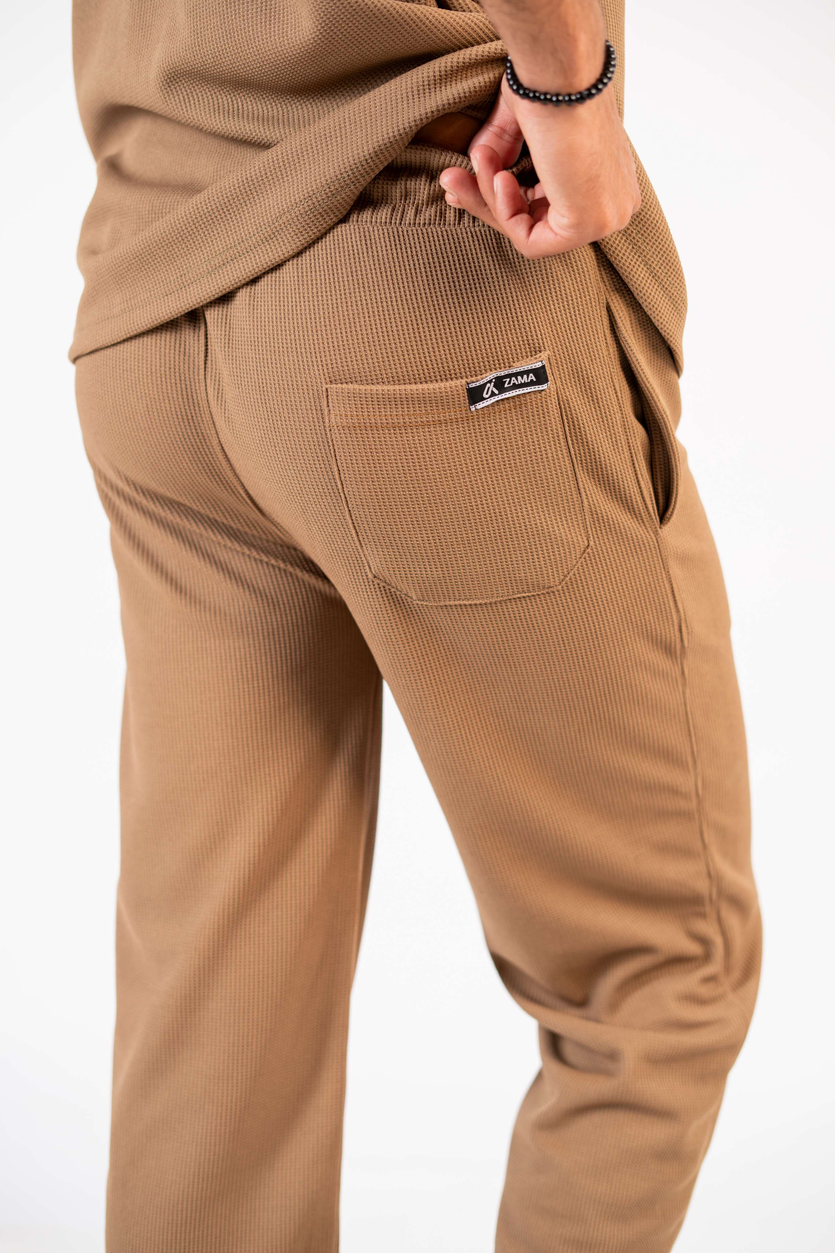 Waffle Coffee Brown Relaxed Fit Trouser - D11 - Image 3