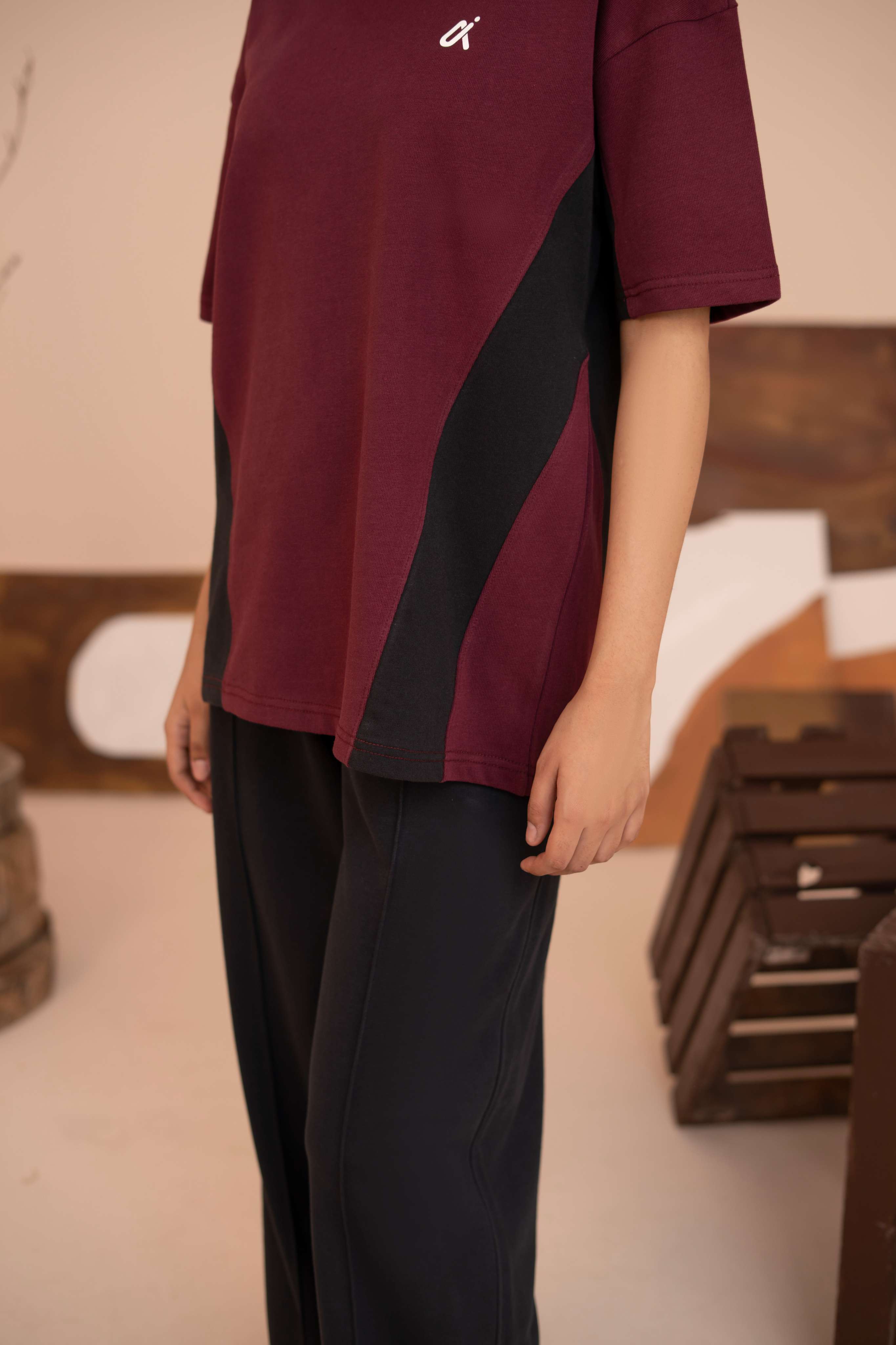 Contour Panel Tee – Maroon & Black S2 - Image 4