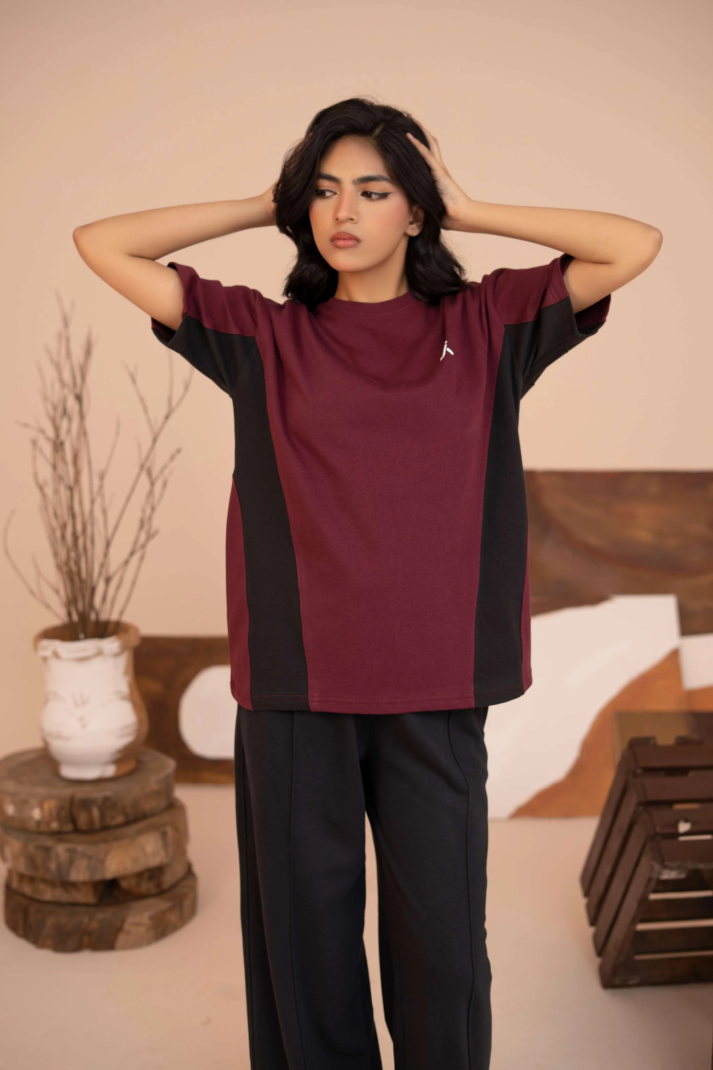 Contour Panel Tee – Maroon & Black S2 - Image 5