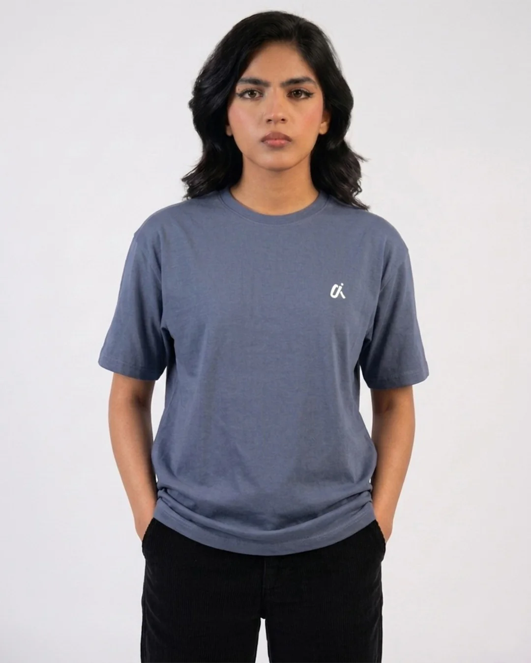 Dusty Blue Oversized Crew Neck T-Shirt S11 - Image 2