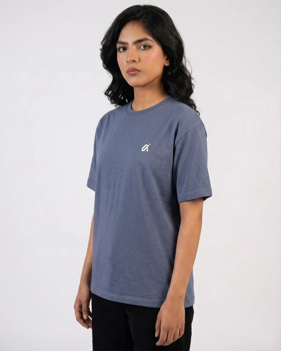 Dusty Blue Oversized Crew Neck T-Shirt S11 - Image 3