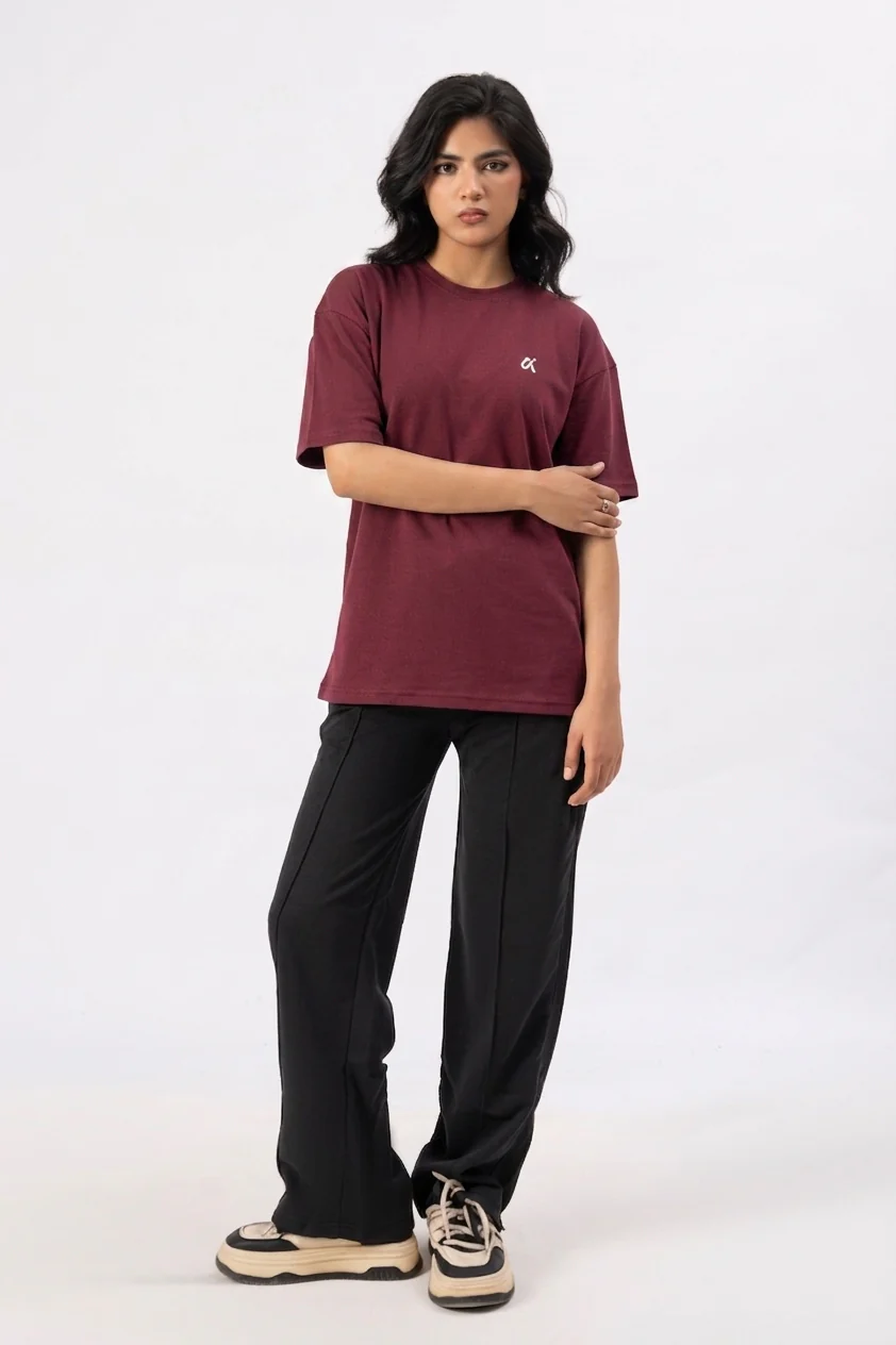 Maroon Minimalist Oversized Tee S5 - Image 3