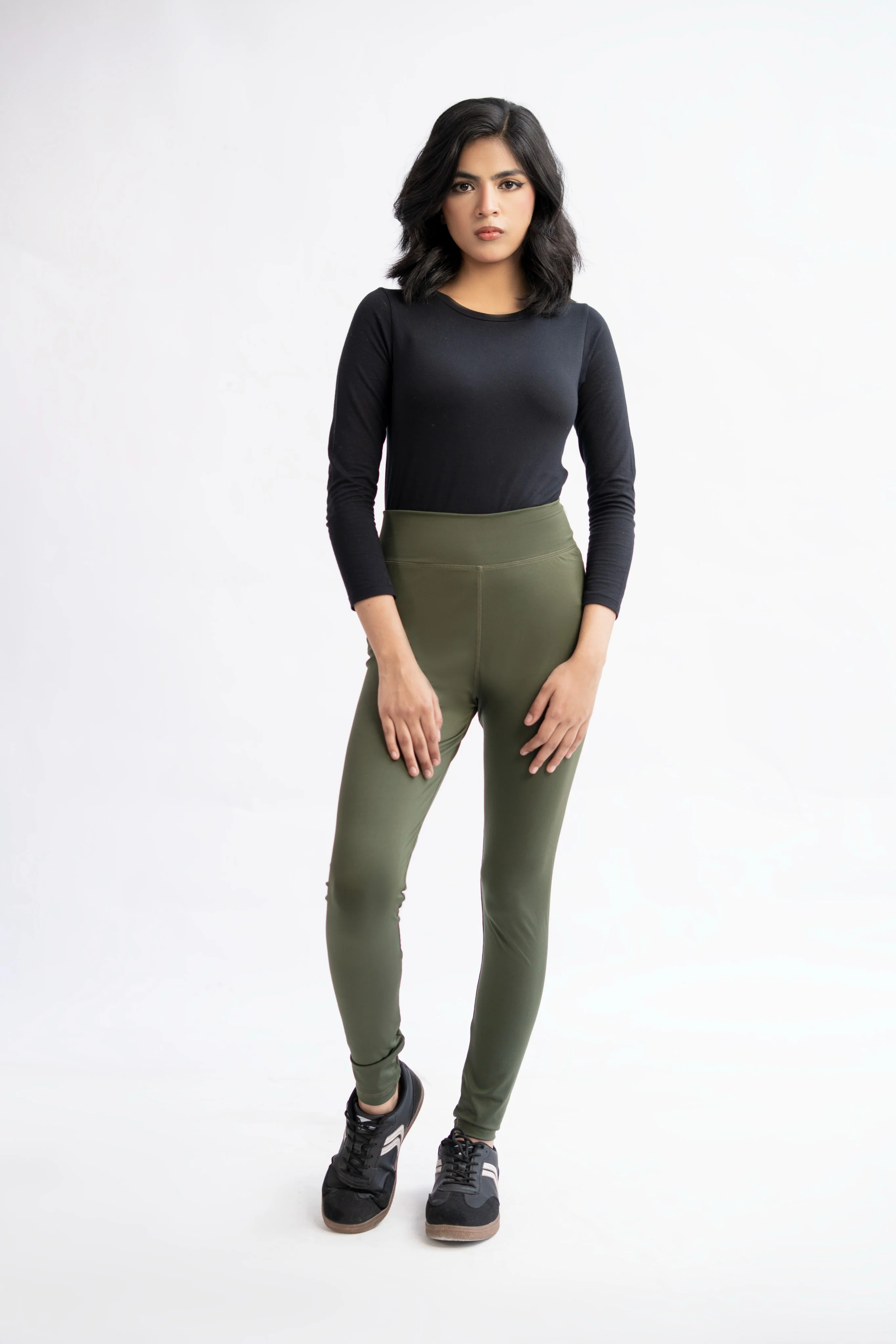Pack of 2 Premium Slim Fit Tights + Free T-Shirt(Olive Green & Charcol Grey) E6 - Image 16