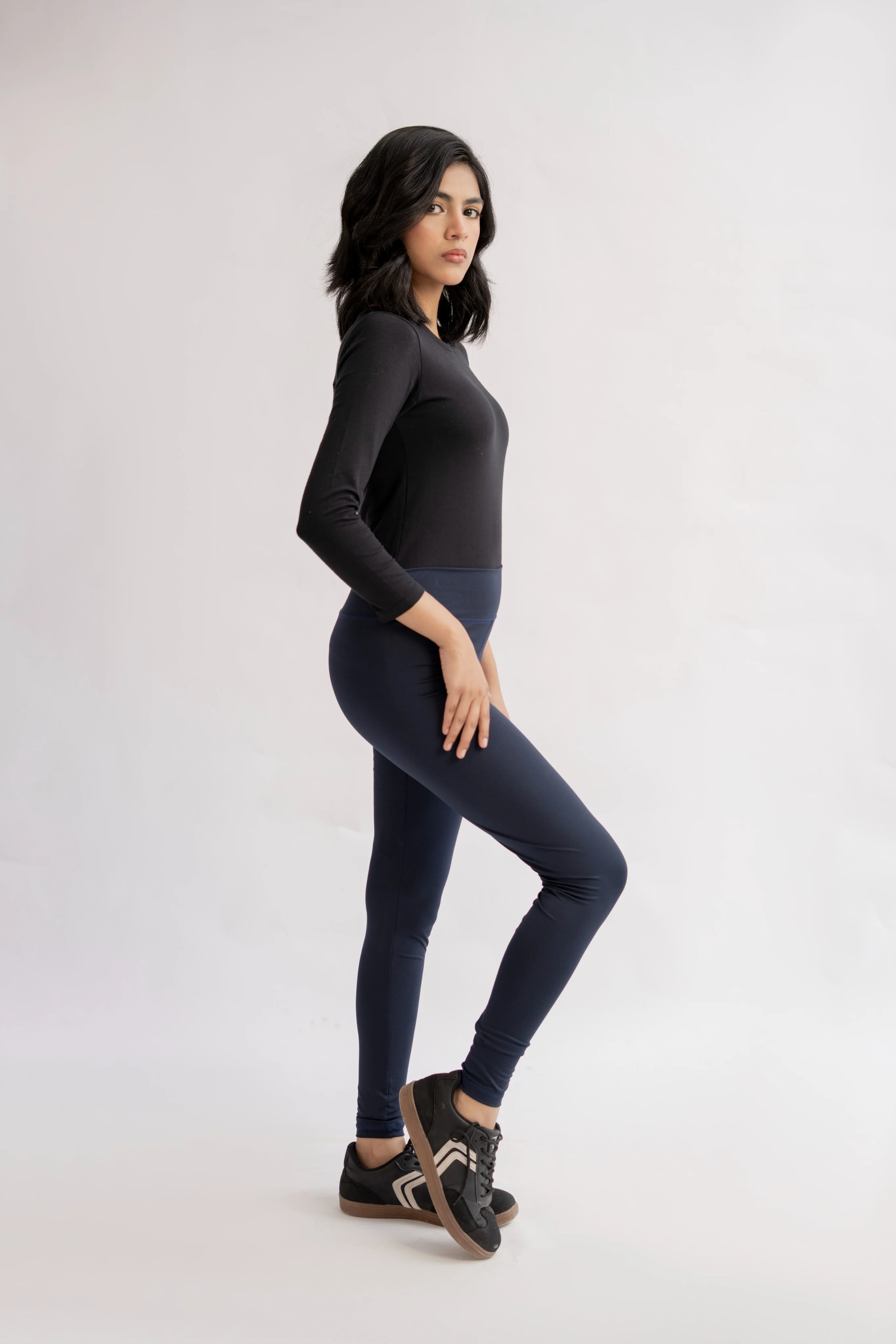 Pack of 3 Premium Slim Fit Tights + Free T-Shirt (Navy Blue, Black, Olive Green) E7 - Image 9