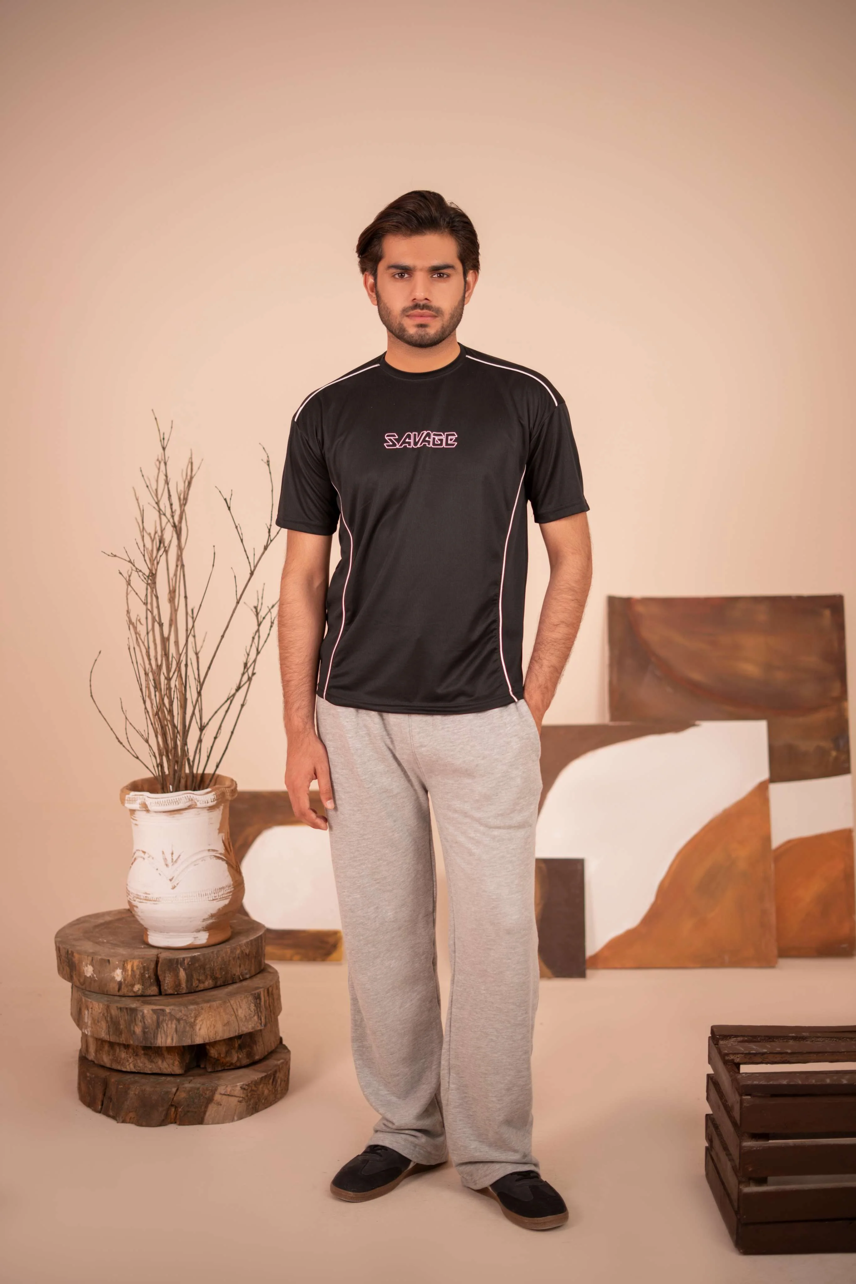 Savage Performance Mesh T-Shirt – Black with White Accents T6 - Image 3
