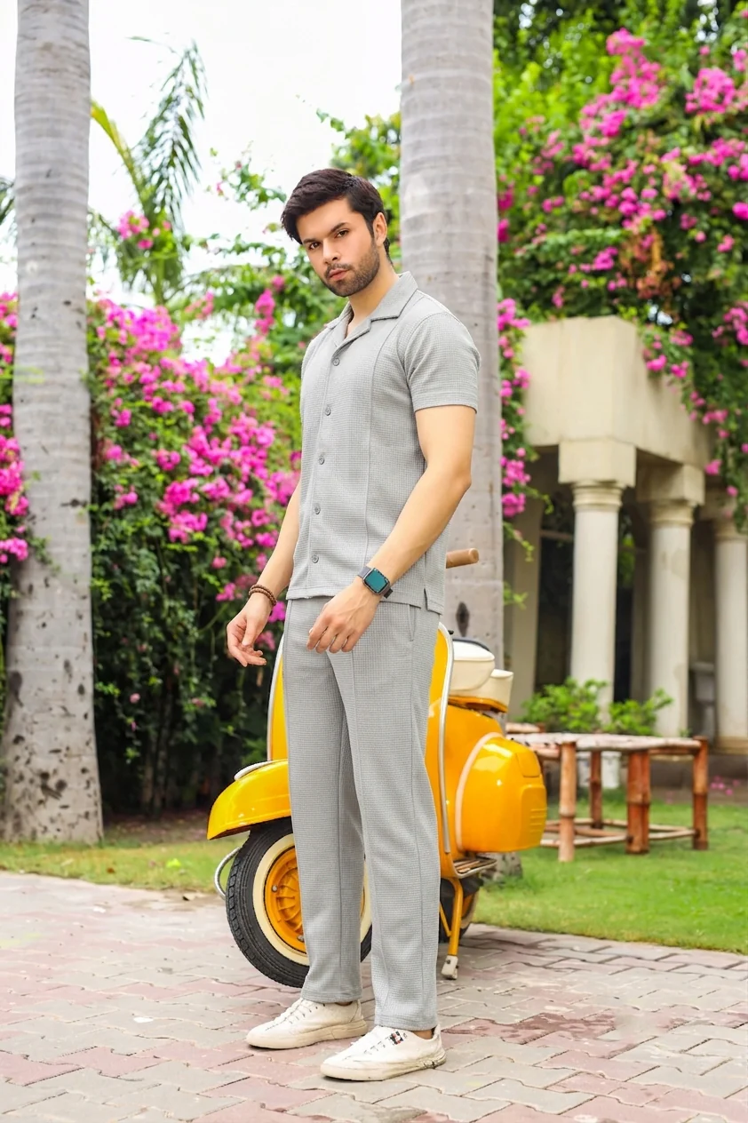 Silver Half-Sleeve Safari Suit for Men B10 - Image 3