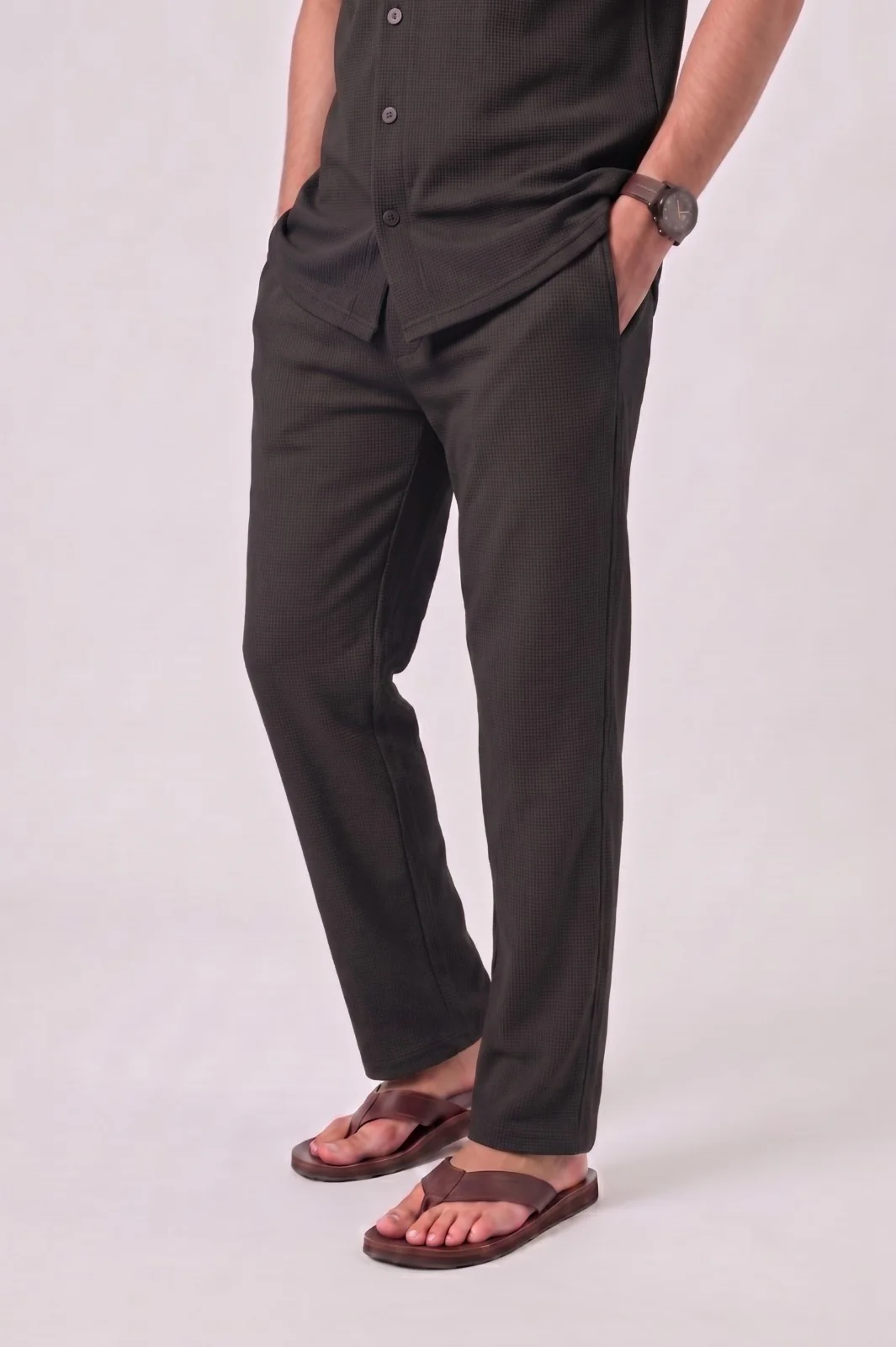 Waffle Black Relaxed Fit Trouser - D12 - Image 3