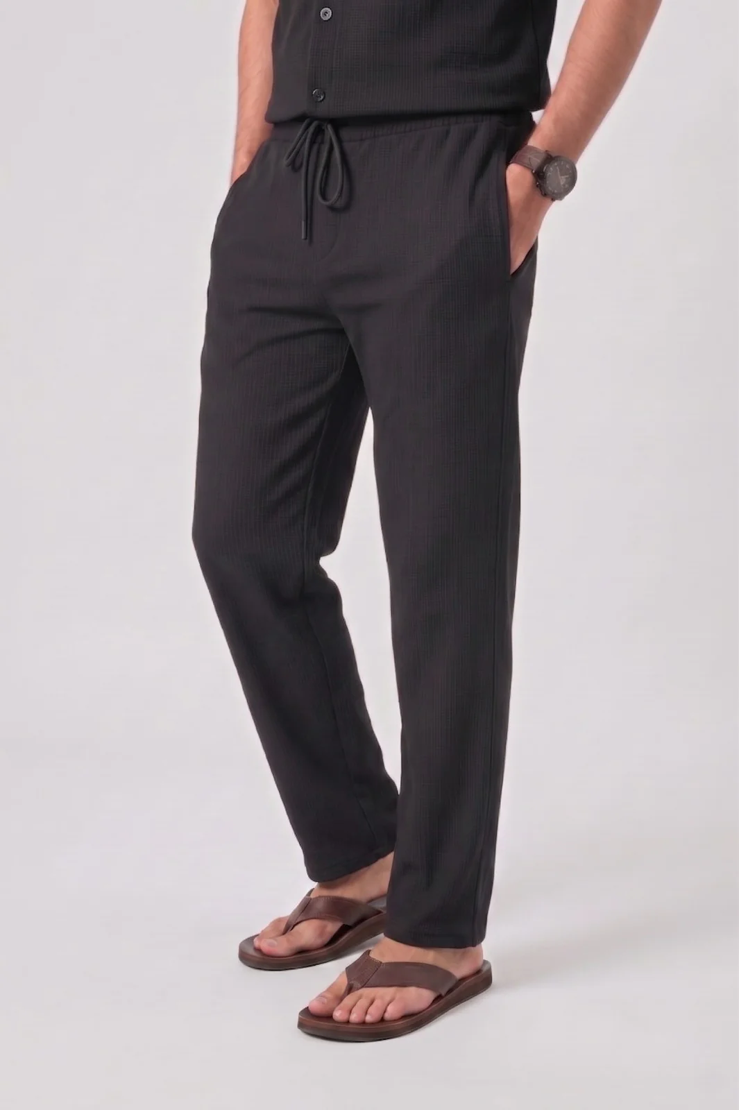 Waffle Black Relaxed Fit Trouser - D12 - Image 4