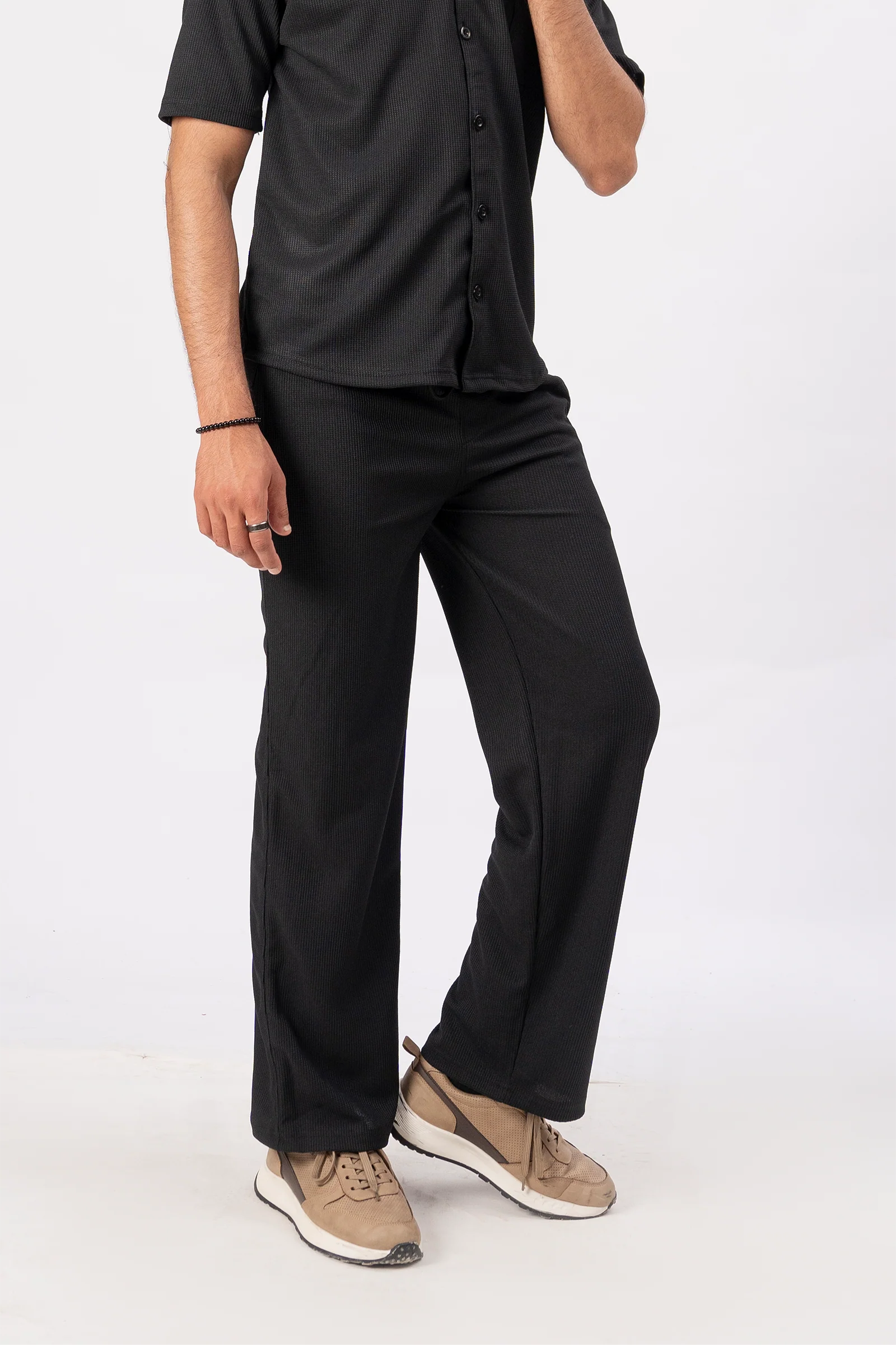 Waffle Black Relaxed Fit Trouser - D12 - Image 5