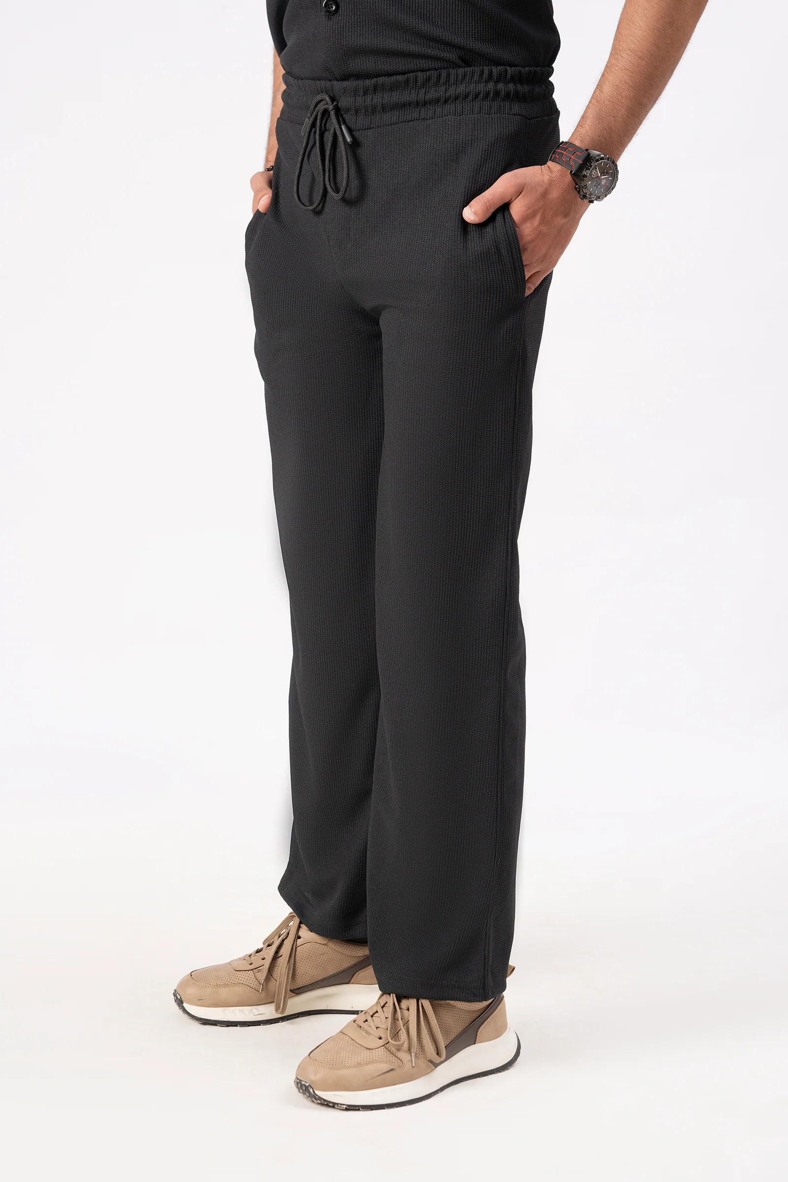 Waffle Black Relaxed Fit Trouser - D12 - Image 6