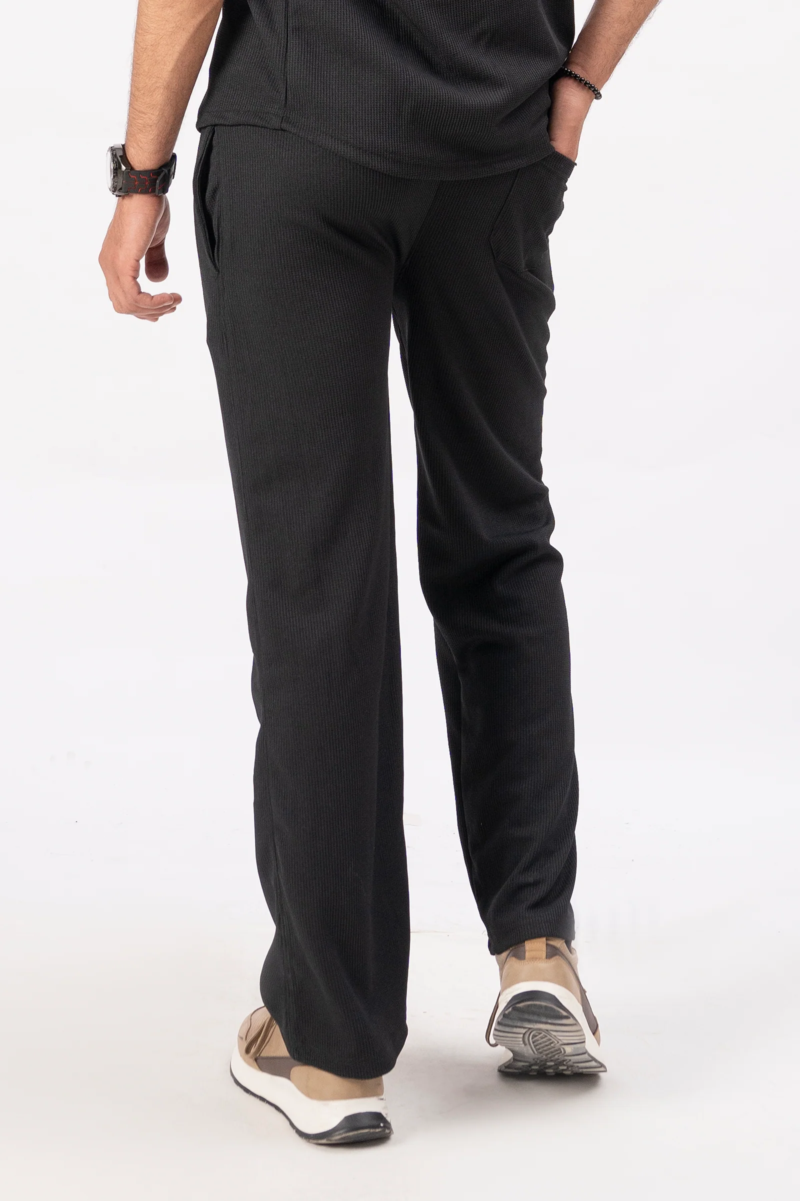 Waffle Black Relaxed Fit Trouser - D12 - Image 7