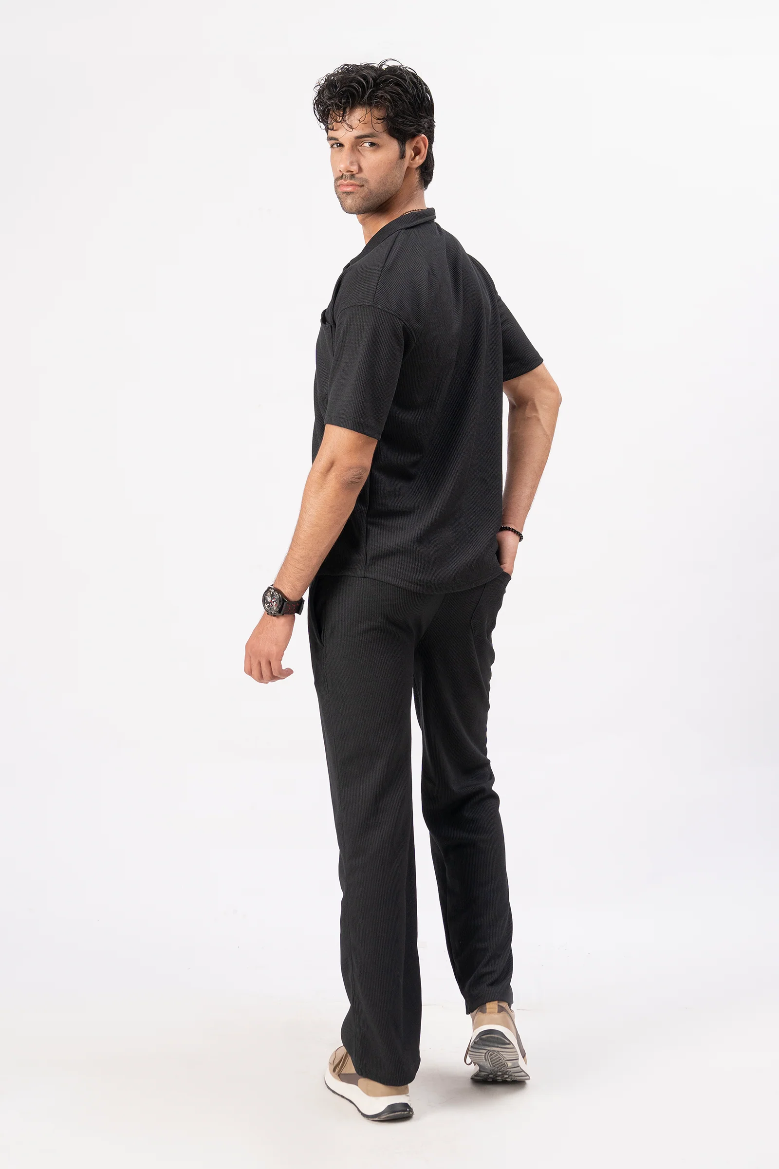 Waffle Black Relaxed Fit Trouser - D12 - Image 8