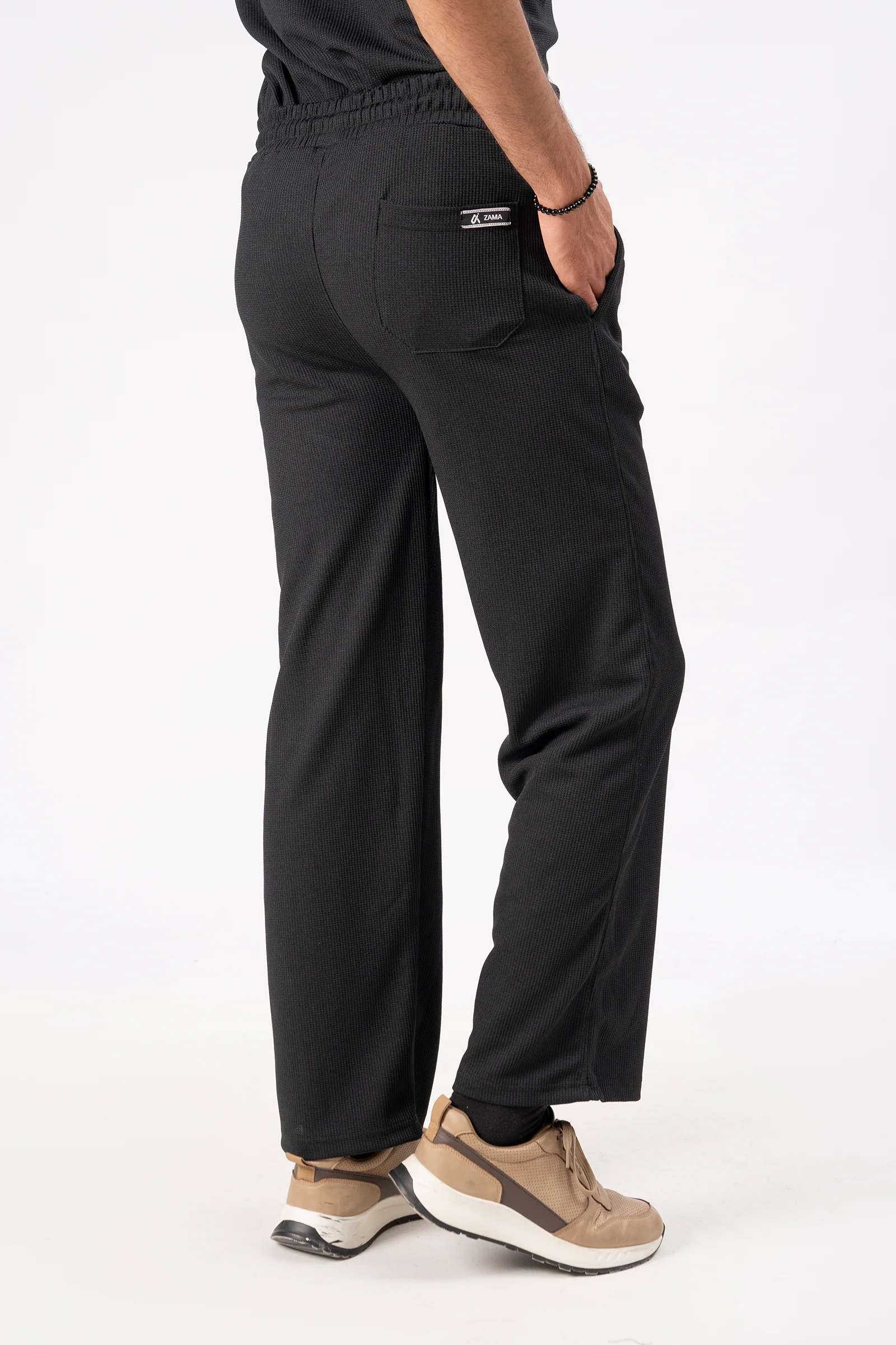Waffle Black Relaxed Fit Trouser - D12 - Image 9