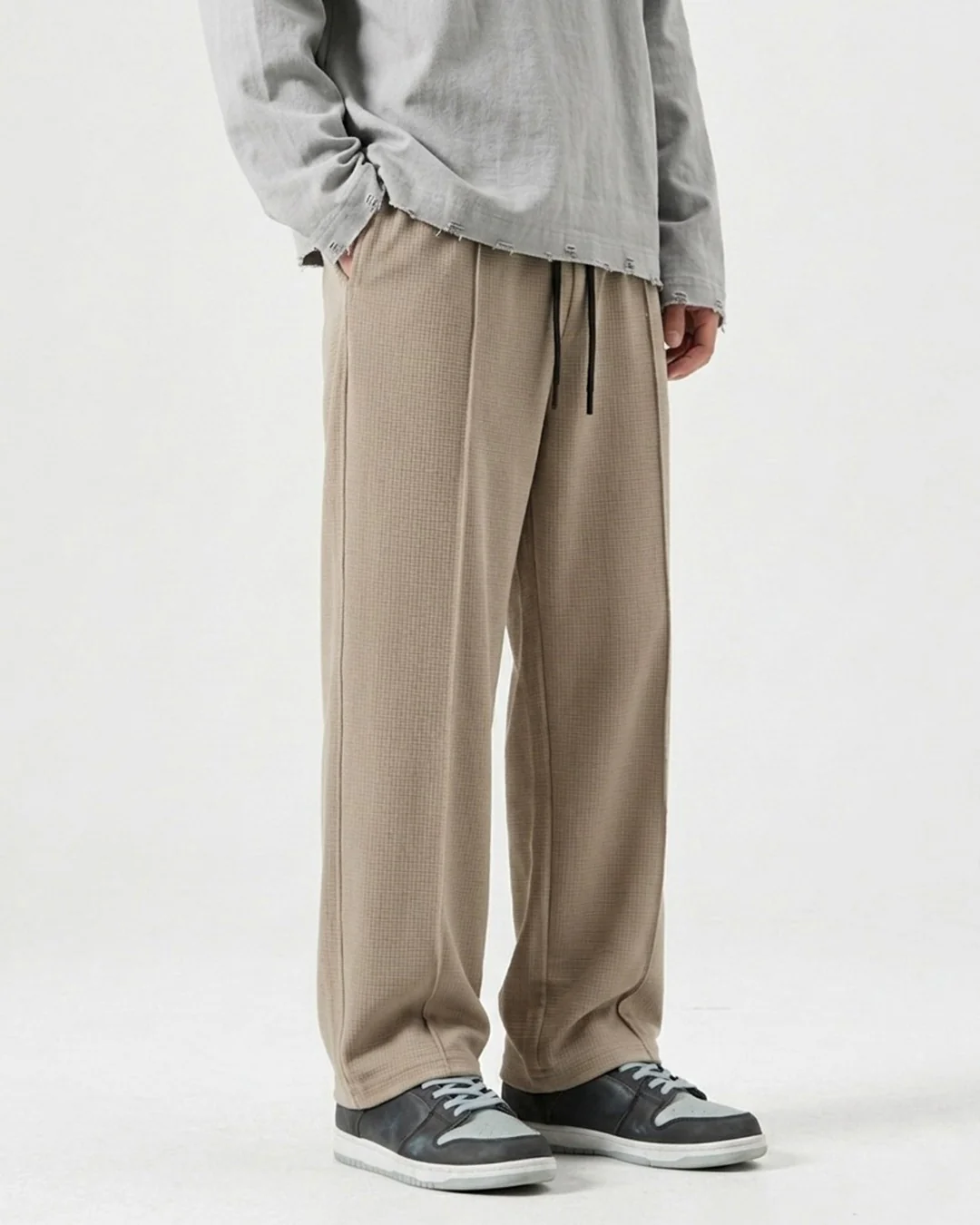 Waffle Relaxed Fit Trousers – Beige D20 - Image 4
