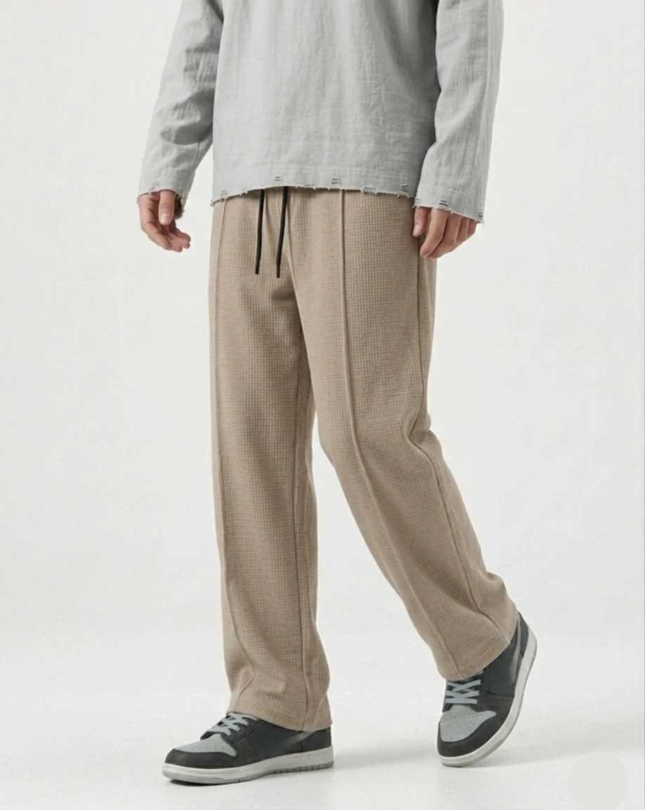 Waffle Relaxed Fit Trousers – Beige D20 - Image 5