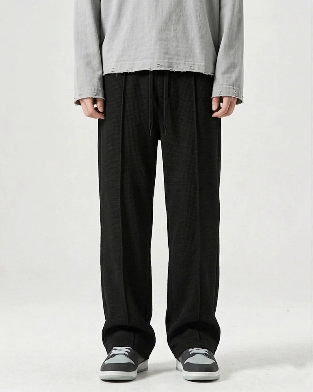 Waffle Relaxed Fit Trousers – Black D21 - Image 3