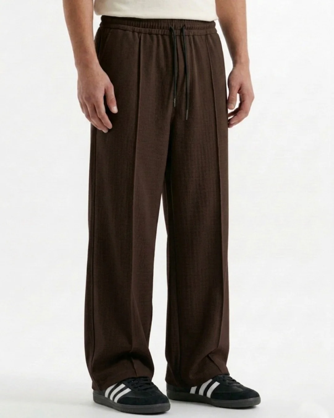 Waffle Relaxed Fit Trousers – Brown D18