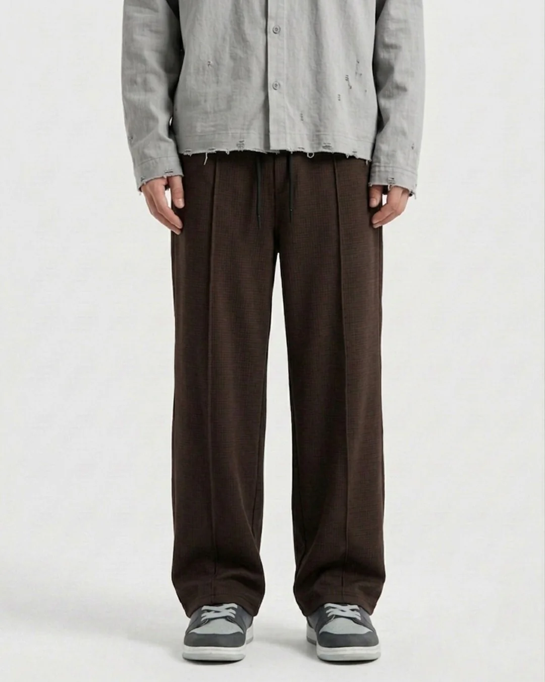 Waffle Relaxed Fit Trousers – Brown D18 - Image 3