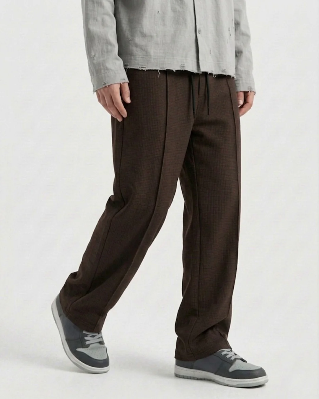 Waffle Relaxed Fit Trousers – Brown D18 - Image 4