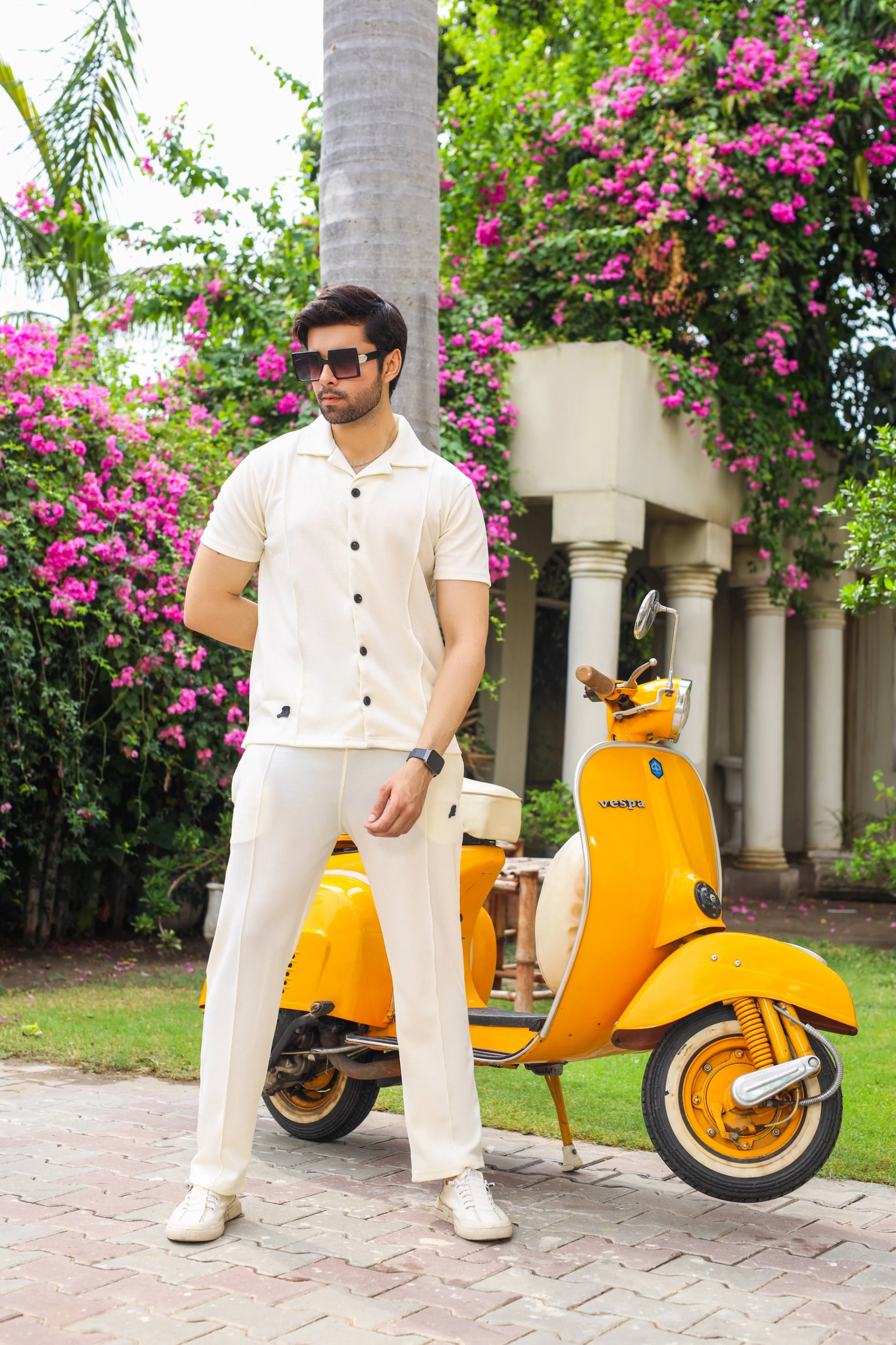 Waffle Off White Half-Sleeve Safari Suit for Men B7 - Image 3