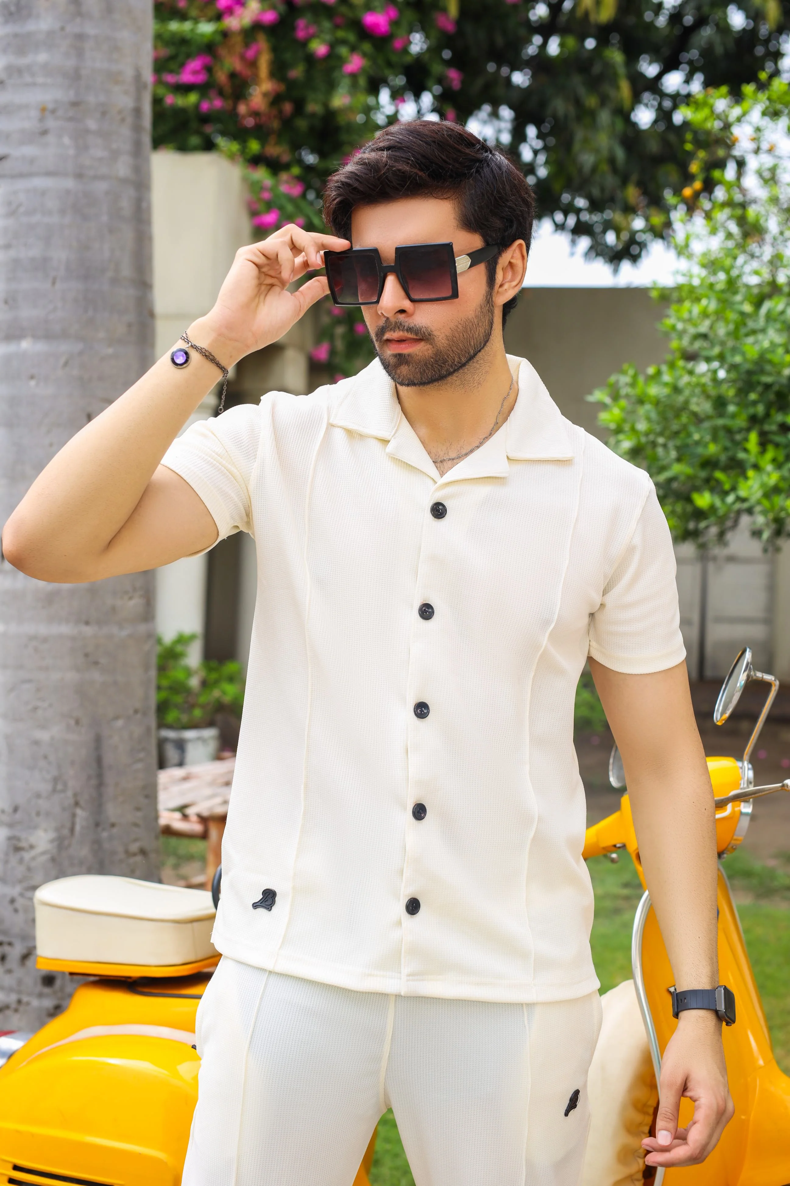 Waffle Off White Half-Sleeve Safari Suit for Men B7 - Image 5