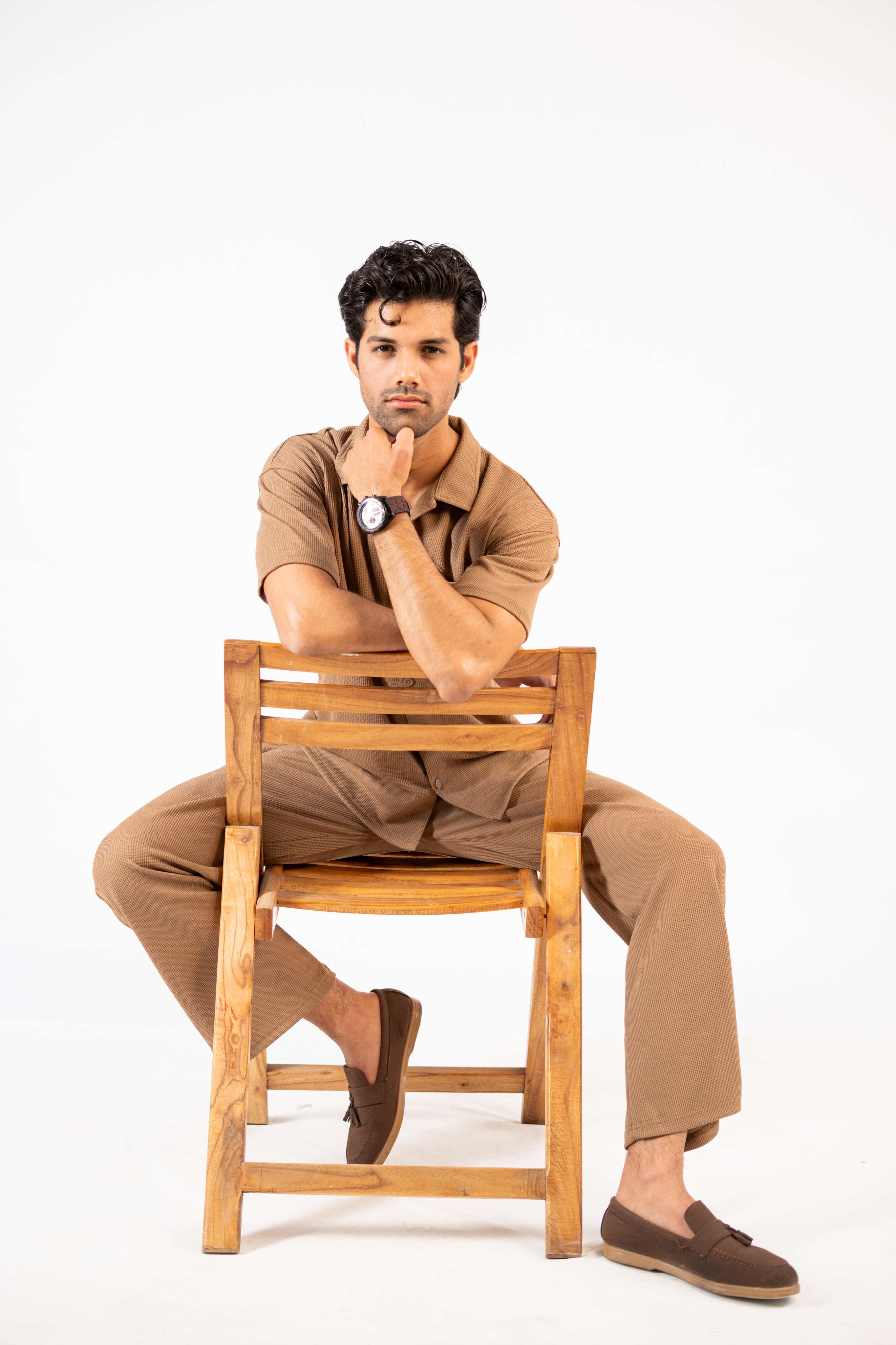 Waffle Coffee Brown Half-Sleeve Safari Suit for Men B5 - Image 6
