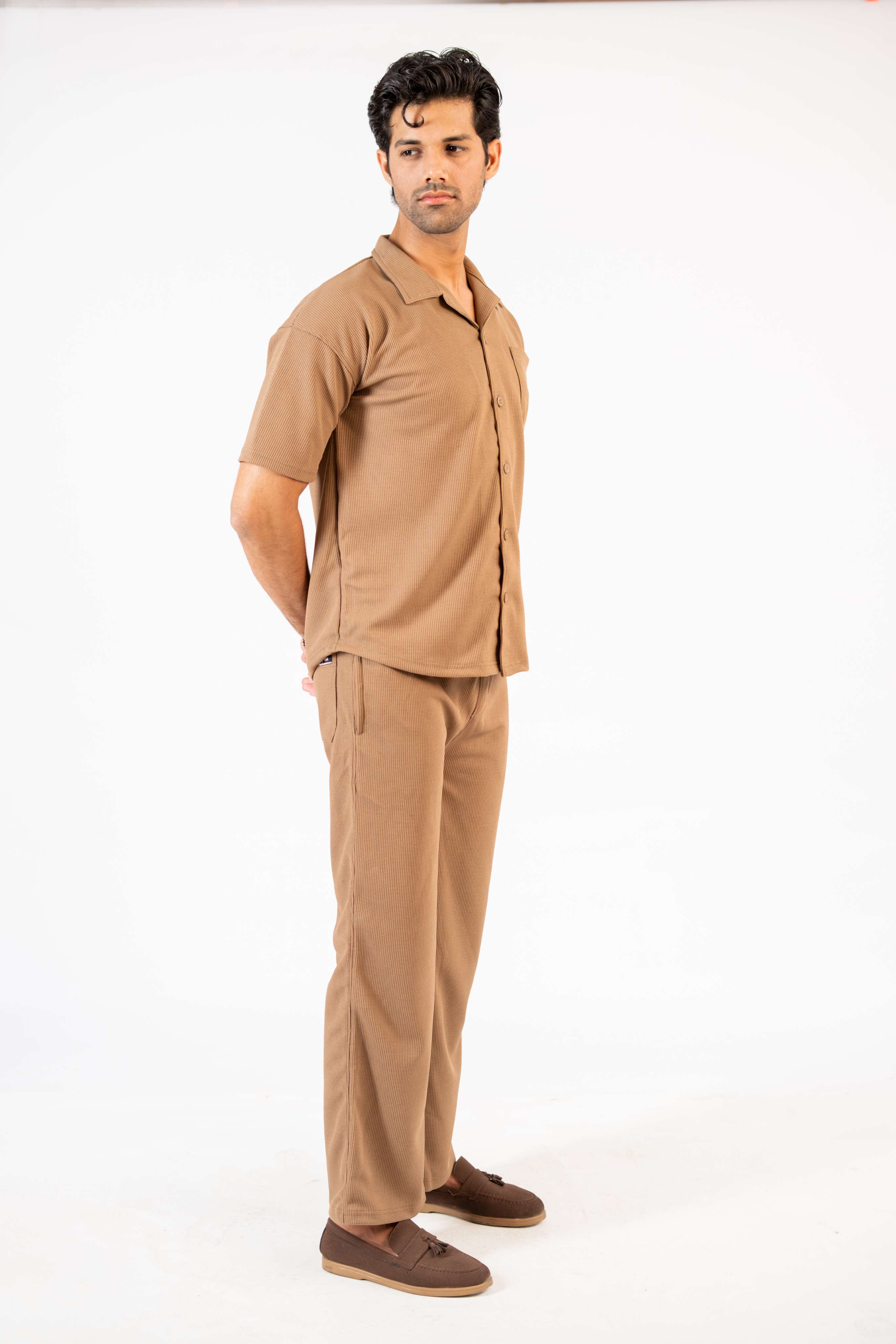 Waffle Coffee Brown Half-Sleeve Safari Suit for Men B5 - Image 8