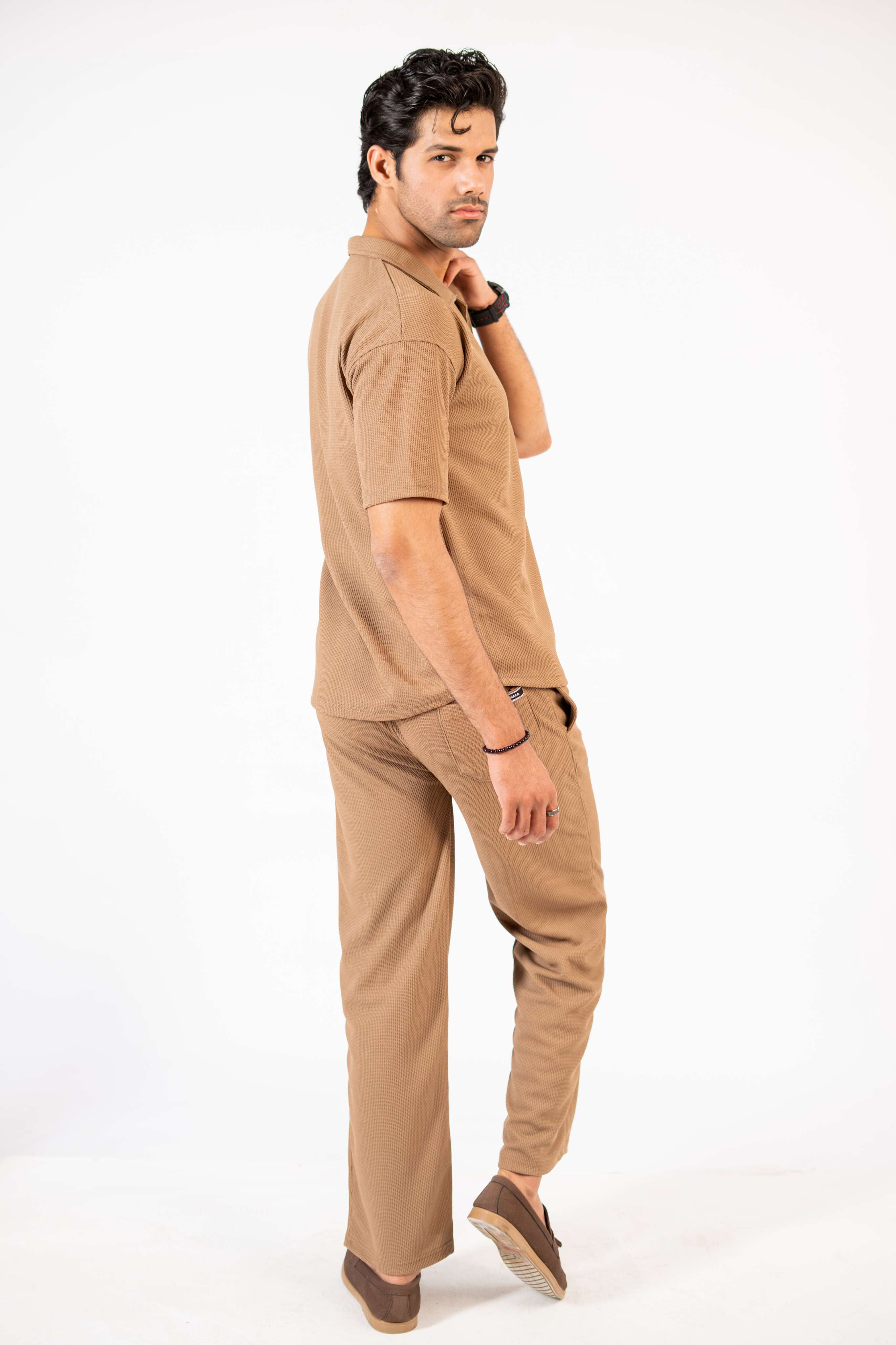 Waffle Coffee Brown Half-Sleeve Safari Suit for Men B5 - Image 9
