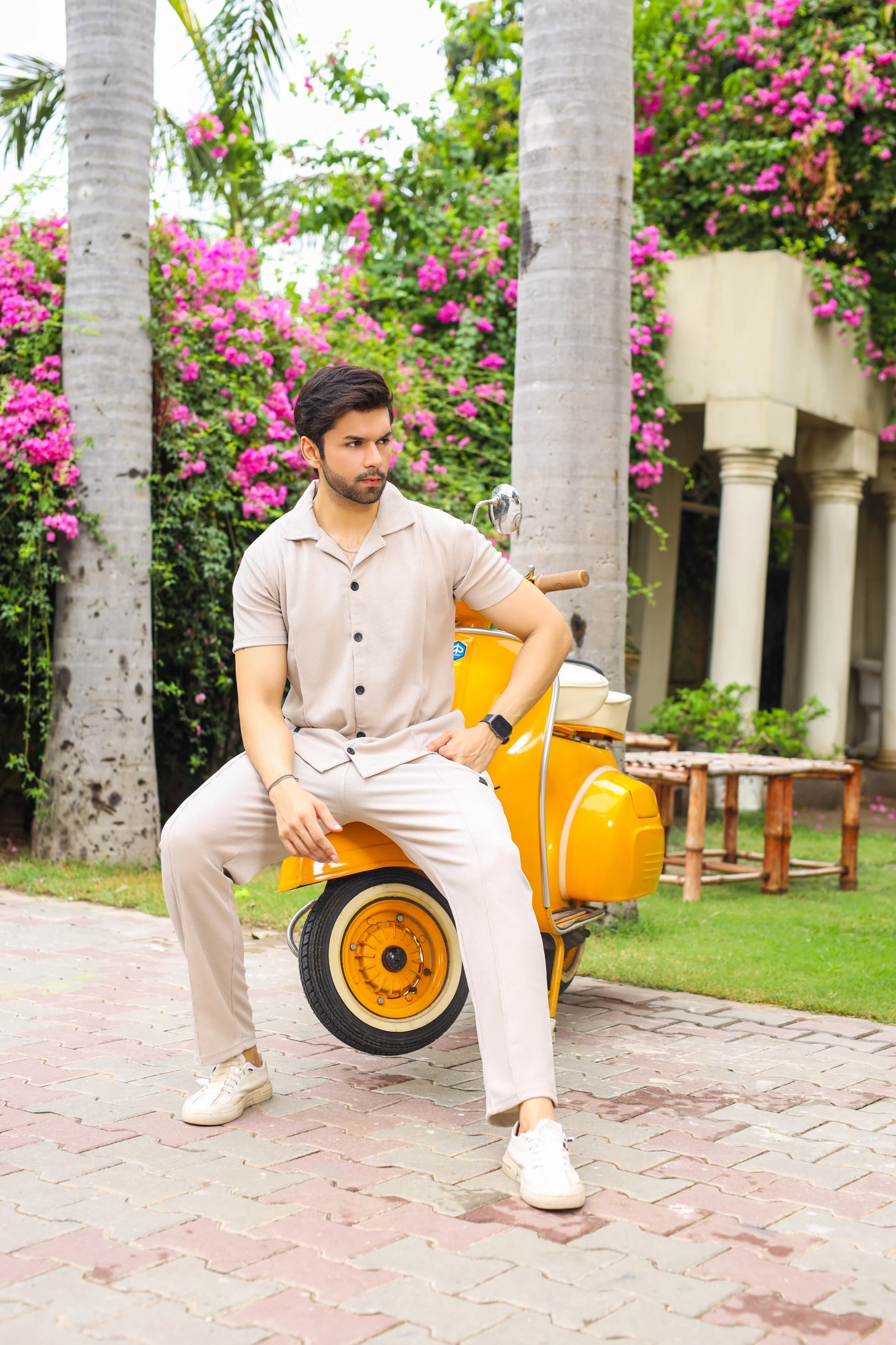 Waffle Beige Half-Sleeve Safari Suit for Men B4 - Image 3