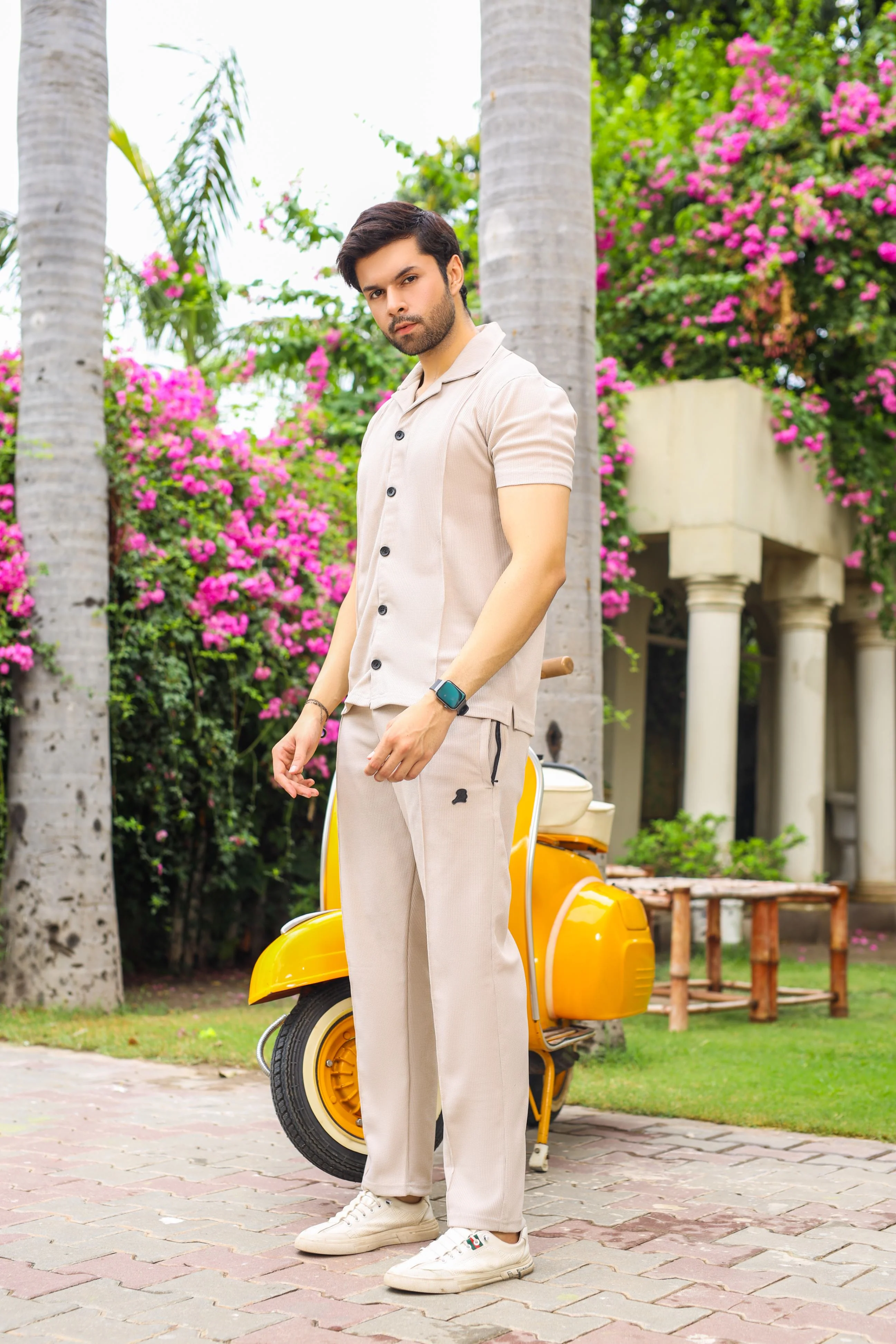 Waffle Beige Half-Sleeve Safari Suit for Men B4 - Image 4